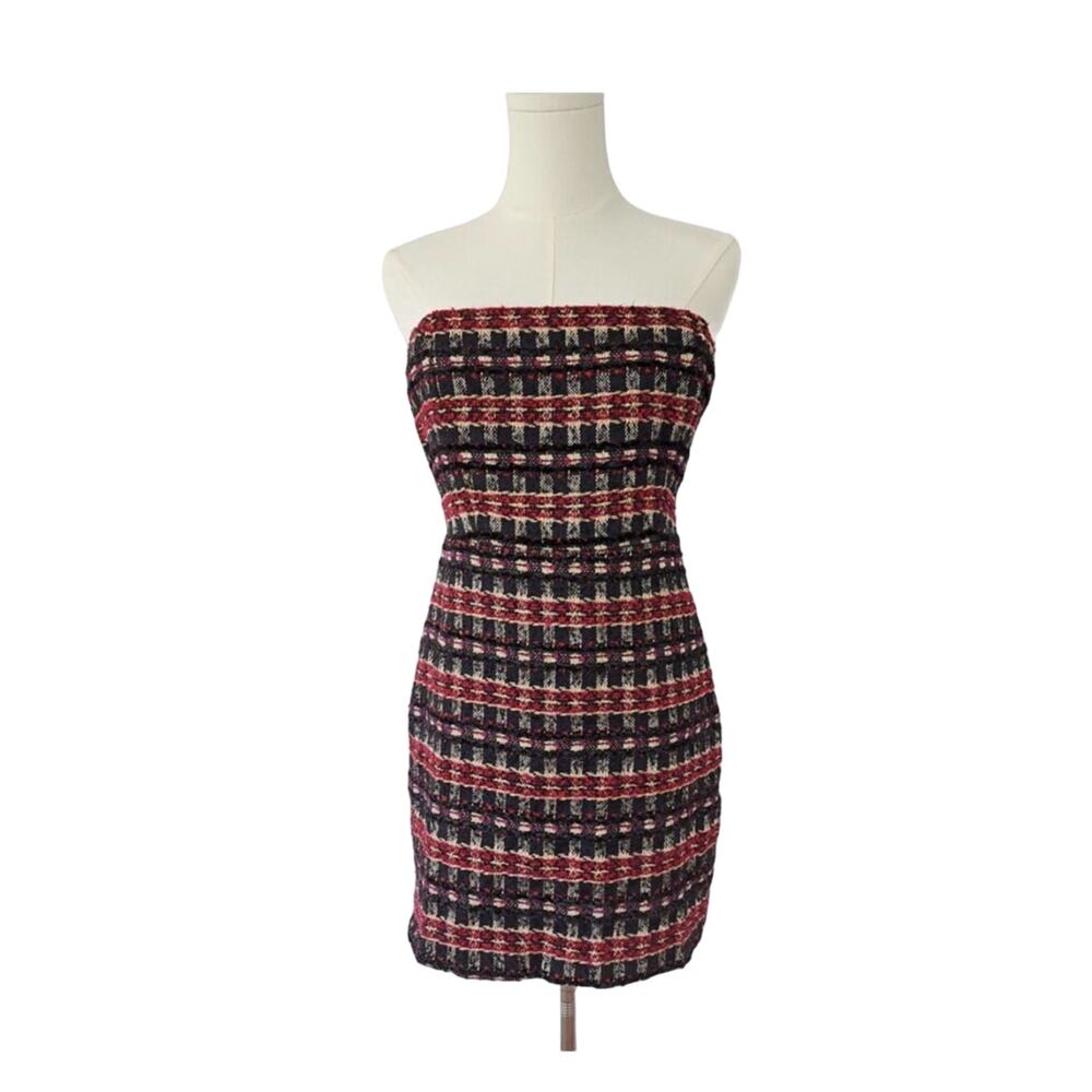 House of Harlow 1960 Tweed Plaid Mini Strapless Dress Large